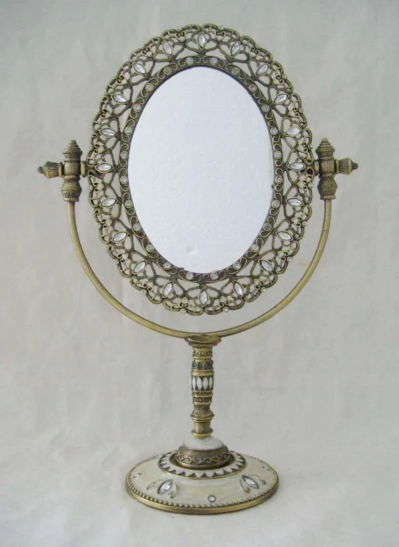 Acrylic Jewelled Oval Silver Plating Tabletop Mirror For Home