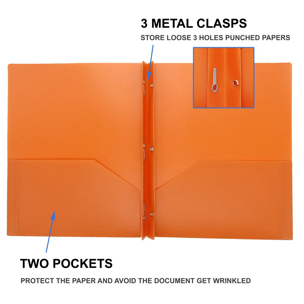 A4 Office Supplies 2 Pocket Folders File With 3 Metal Prong Fastener