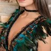 Body Harness Bra Feathers Epaulette Shoulder Wing Strappy Elastic Adjust Crop Top Punk Festival Burning Man Art Rave Dance Rave