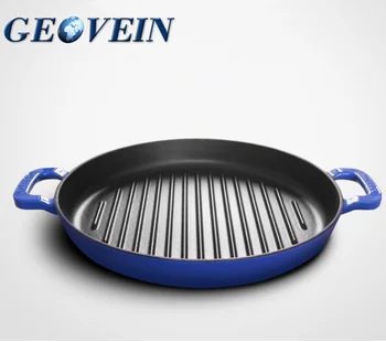 Korea Bbq Electric Round Enameled Flat Cast Iron Grill Pan ...