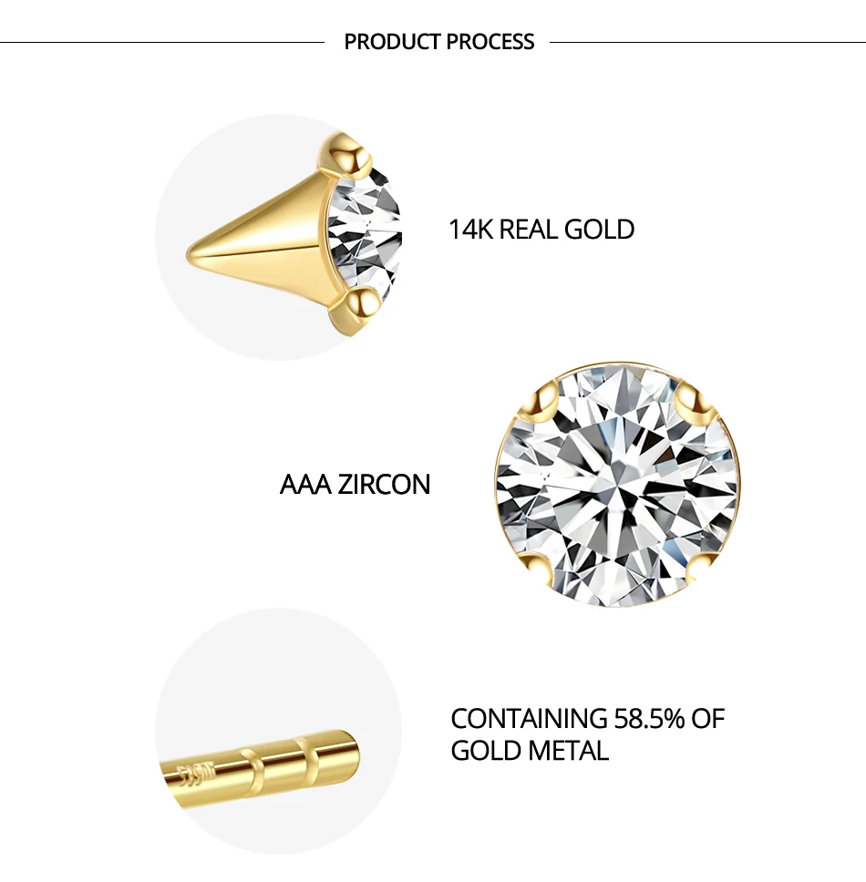 Gem&time 14k Gold Earrings Star Shape Real Gold Stud Earring Bling