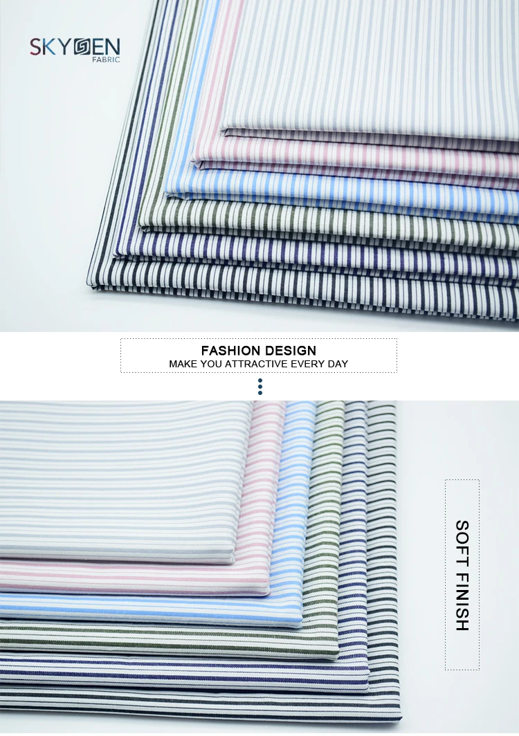 New popular textile men's shirt cloth clothing shirting woven combed 100% cotton striped fabric from China