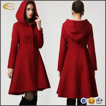 Fashion Women Red Wool Midi Winter Coat Dress With Hood - Buy Coat