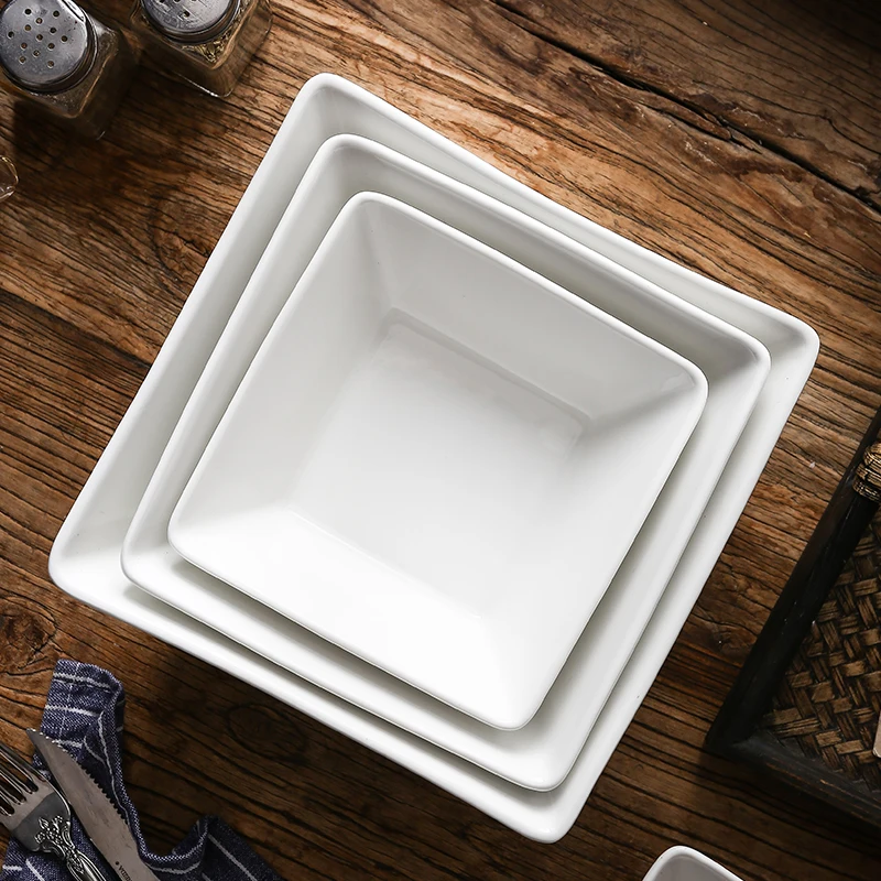 Ceramic White Salad Soup Bowl Porcelain Square Bowls for Restaurant