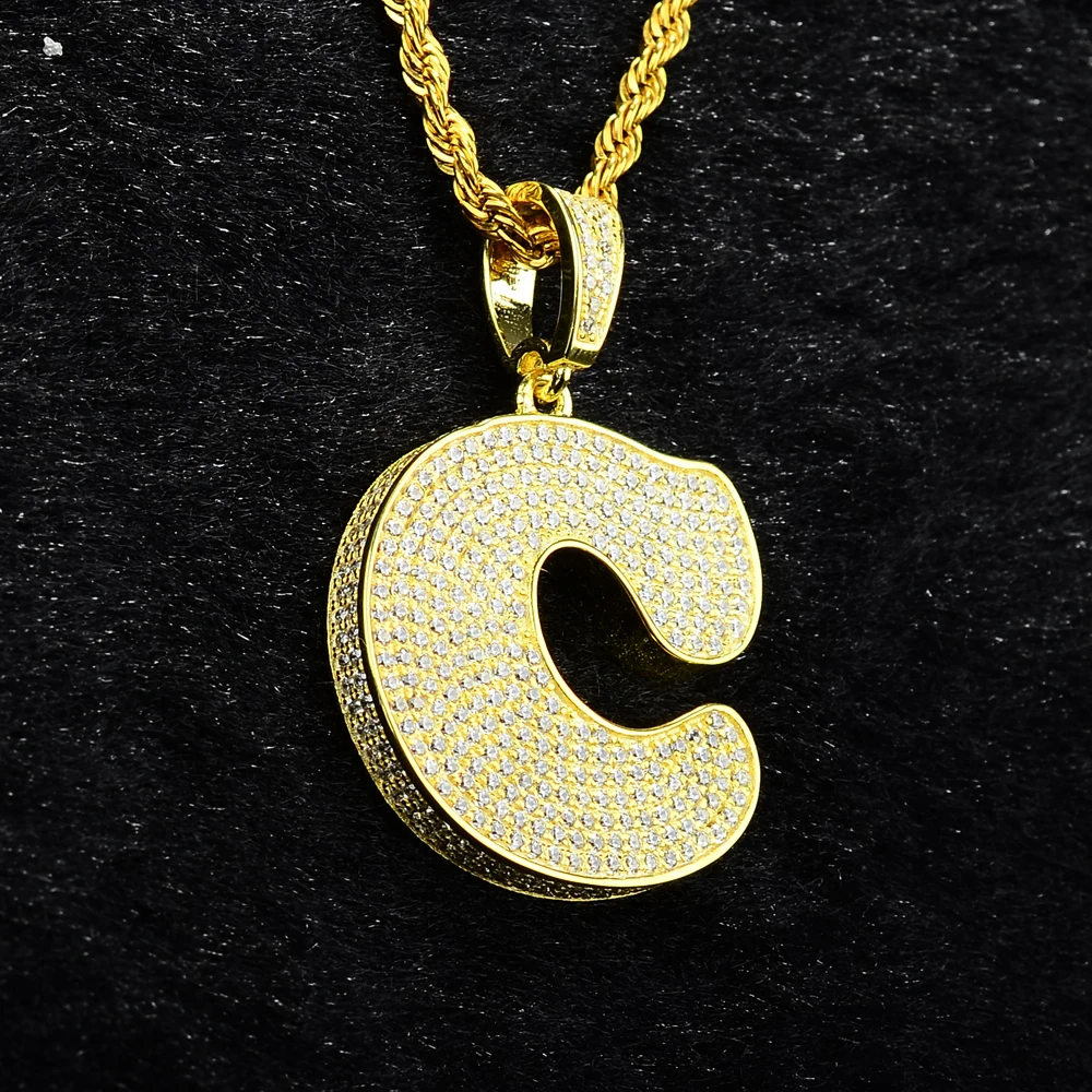 fashion 925 sterling silver jewellery iced out micro pave diamond 18k gold C S alphabet pendant necklaces design