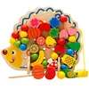 Beaded Round Beads Series Building Blocks Hedgehog Fruit Beads Kids Wooden Threading Toy