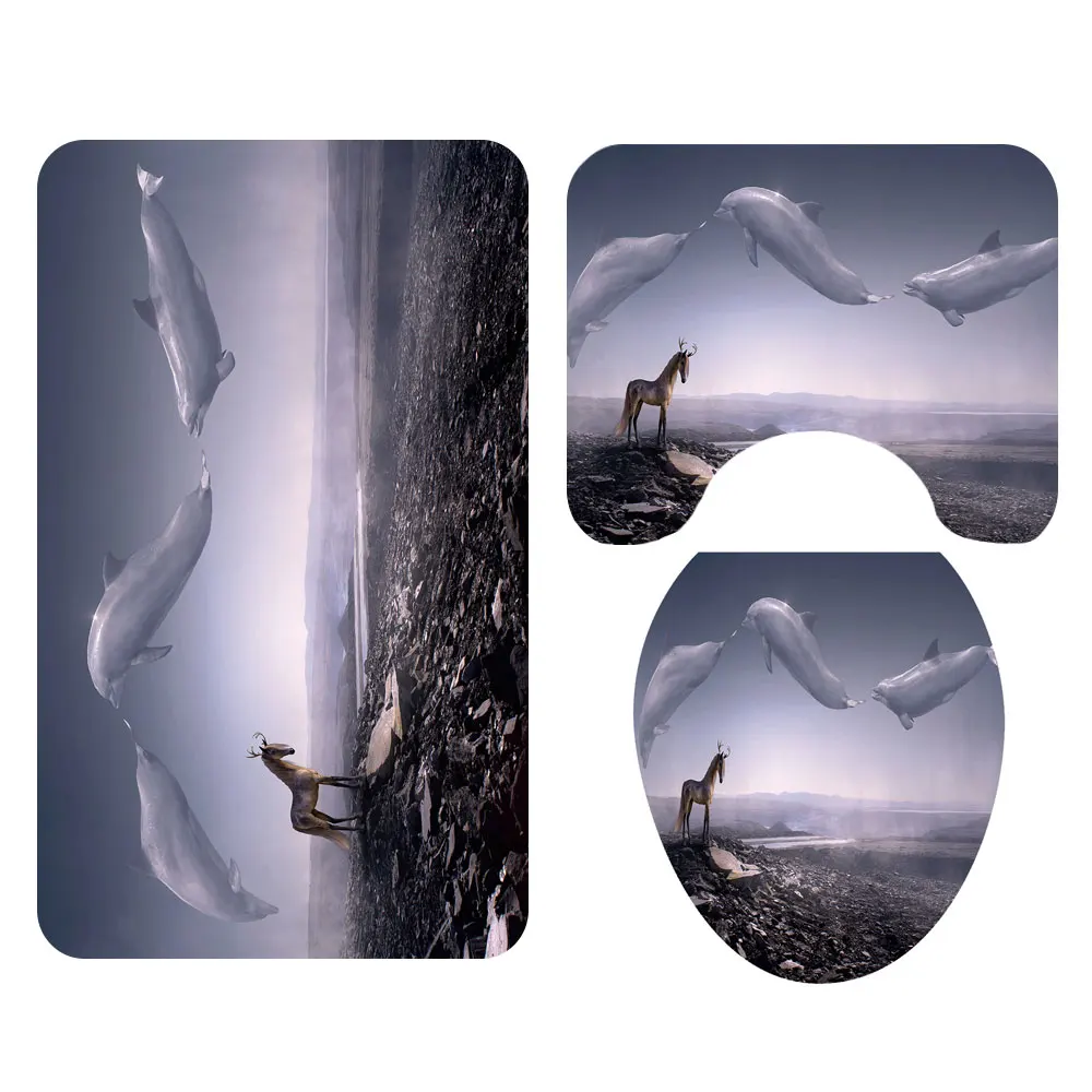 Amazon best sell Deer 3d print designer  shower curtain and Rug