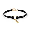 High Quality Gloden Feather Accessory Double Layers Black Velvet Choker Necklace