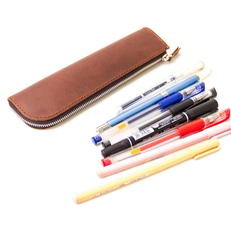China Supplier logo custom high quality strong and durable leather zipper bag for pen package