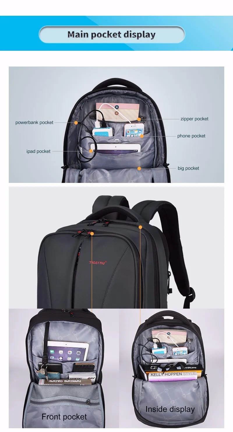 2017 Tigernu New waterproof usb charge 15.6inch laptop backpack men backpacks for teenage girls travel backpack bag for women