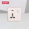 Electroplated gold border white 3 three hole Universal 1 gang wall plug multifunction wall socket used to GB American Euro plug