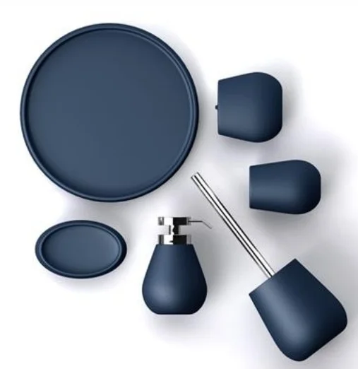 Simply Dark Blue Round Bathroom Set Resin Bathroom Accessories Set