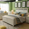 Carved Flower Wardrobe Dressing Table And Stool 1.8*2.0m White Ash Wood Simple American Style Bed Elegant King Size Bedroom Sets