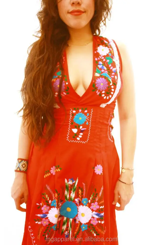 Cheap Wholesale Slipon Mexican Clothing Vintage Style V Neck Mexican