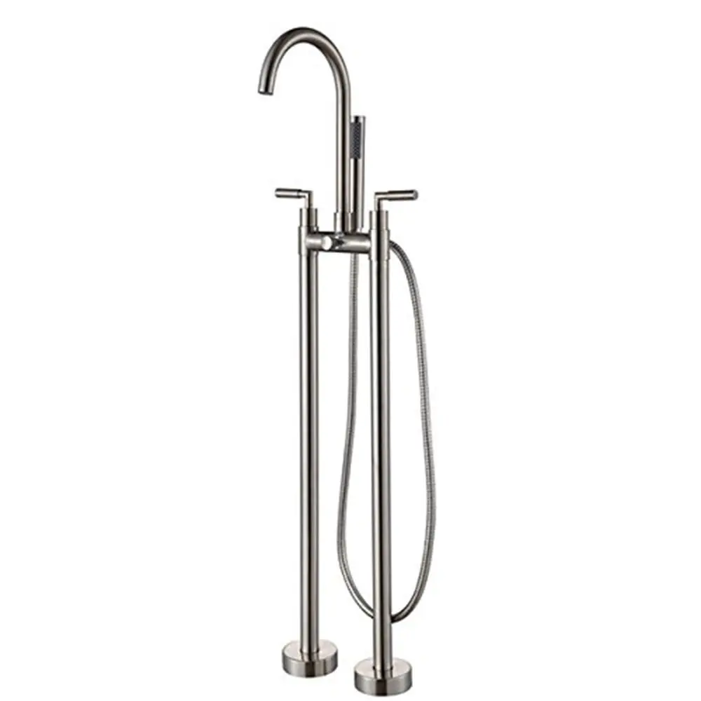 KunMai Floor Mounted Claw-foot Tub Faucet Brushed Nickel with Handshower Double Handle Freestanding Tub Filler