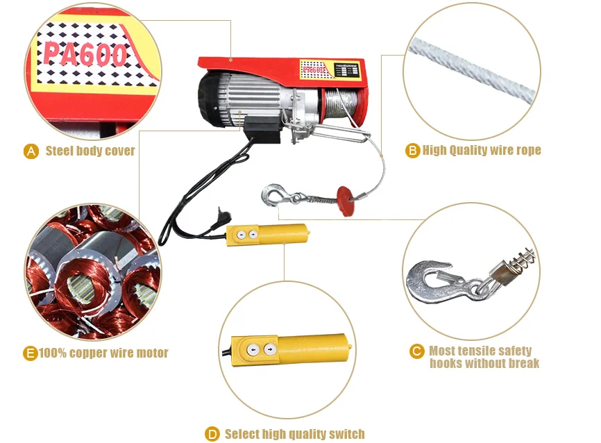 Electric Hoist 1 Ton Cable 110v With Electric Trolley 1 Ton Tirfor Hand
