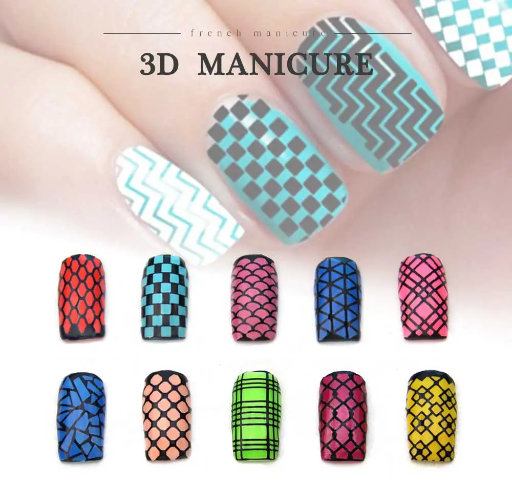 Wholesales UV Gel Nail Art accessories Stickers for Nail Designs 12 Patterns glitter Hollow 3D Nail Sticker