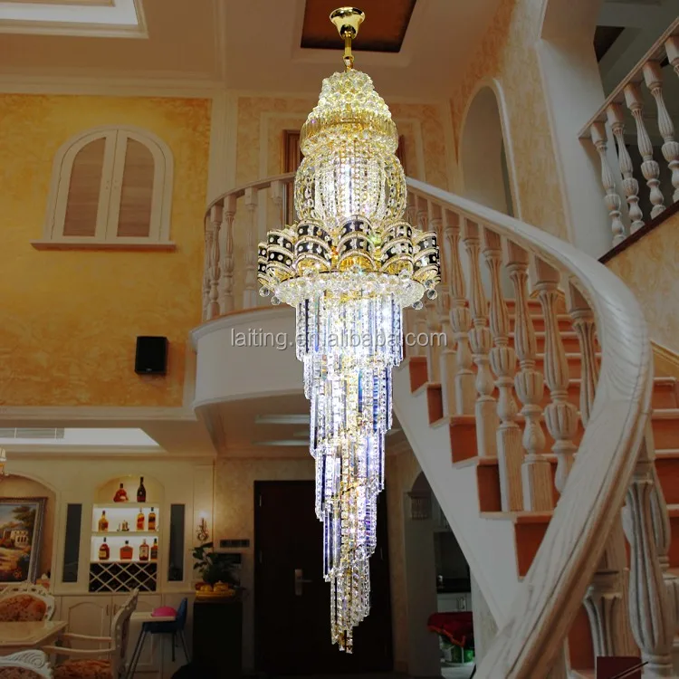 K9 Crystal Led Light Long Spiral Staircase Chandelier Pendant Lamp