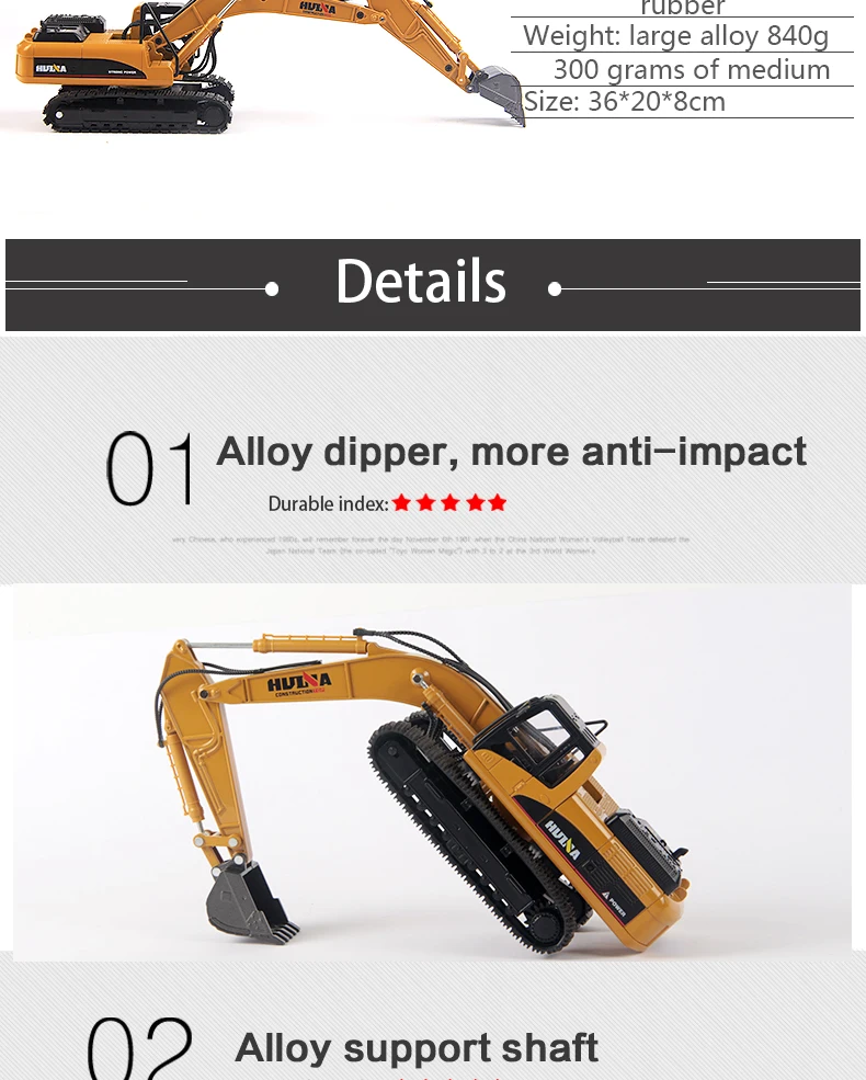 TongLi toy 1/40 professional durable alloy metal excavator construction diecast model car toy engineering vehicle