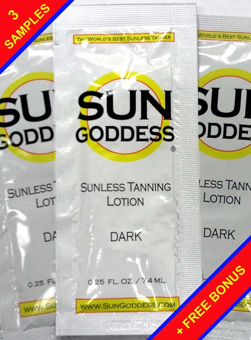Sun Goddess - THREE (3) Sunless Self Tanning Lotion Samples + 1 Sunless Self Tanning Applicator Mitt + 1 Pair Sunless Self Tanning Application Gloves - Sun Goddess - Best Sunless Self Tanner Lotion