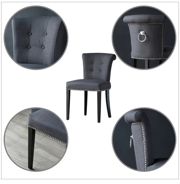 热卖新产品现代黑色豪华无臂古董餐厅用椅带按钮 nailheads 戒指风格