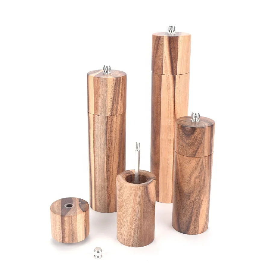 Wooden Salt And Pepper Mills Grinders Set 8" Elegant Sea Salt Grinder