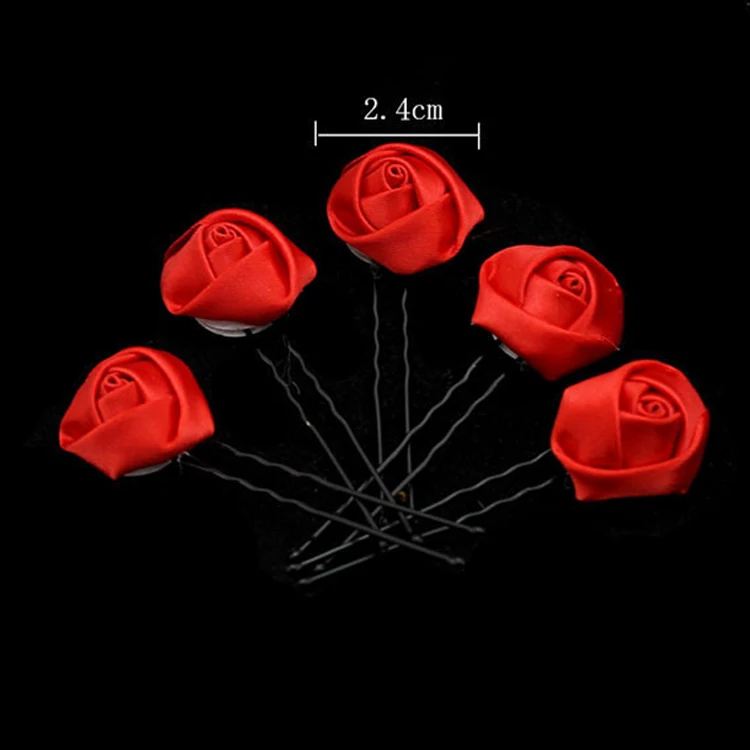 Fashion bridal red rose flower hair stick wedding hair accessories bun pins