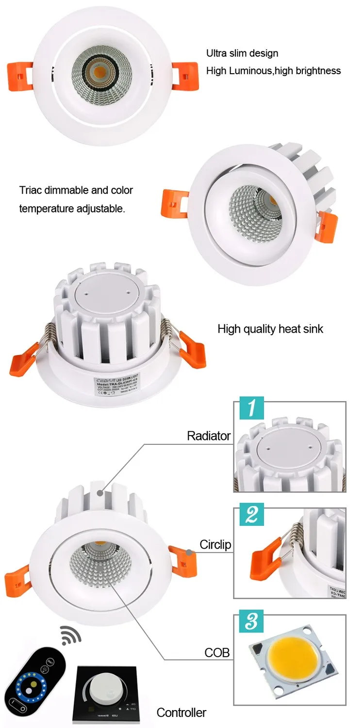 Dimmable Led Downlight,0-10v Dimming Recessed Cob Trimless Down Light ...