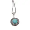 Blue Retro Bohemian Style Women Necklaces Statement of Round Stone Beads Pendants Necklace