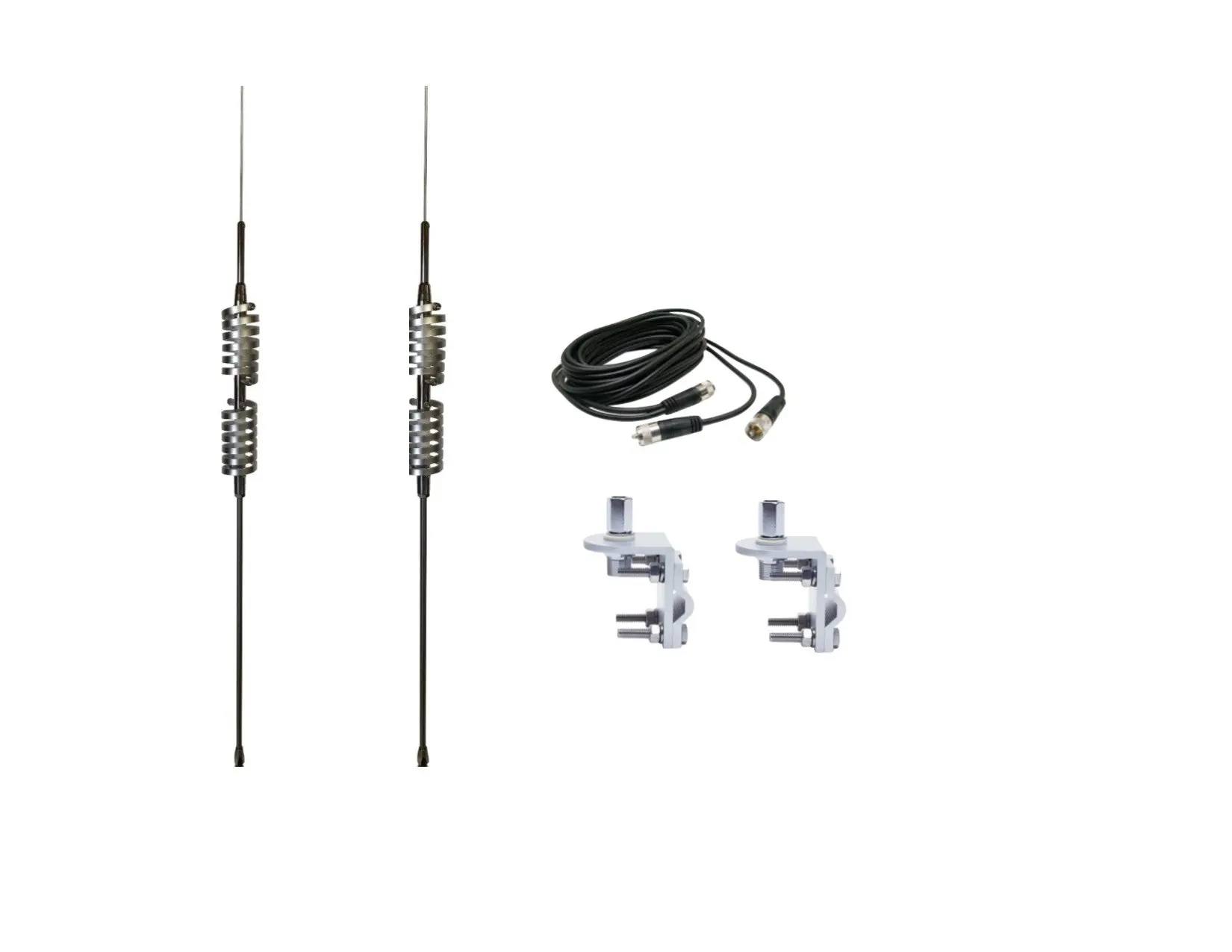 Lot of 2 BROWNING BR-89 CB, HAM ANTENNAS with 18FT DUAL CO PHASE COAX, BRACKETS, & STUDS BR89