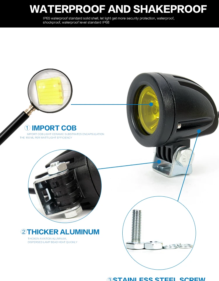 Factory wholesale Round motorcycle LED headlight 10w 12v led fog lamp