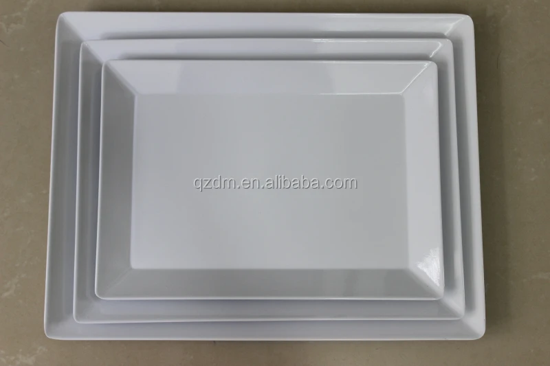 White Melamine Rectangle Tray Set Plastic plate 3pcs