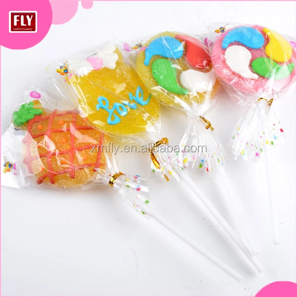 Custom Sugar Coated Colorful Gelatin Candy Marshmallow Lollipop,Jelly