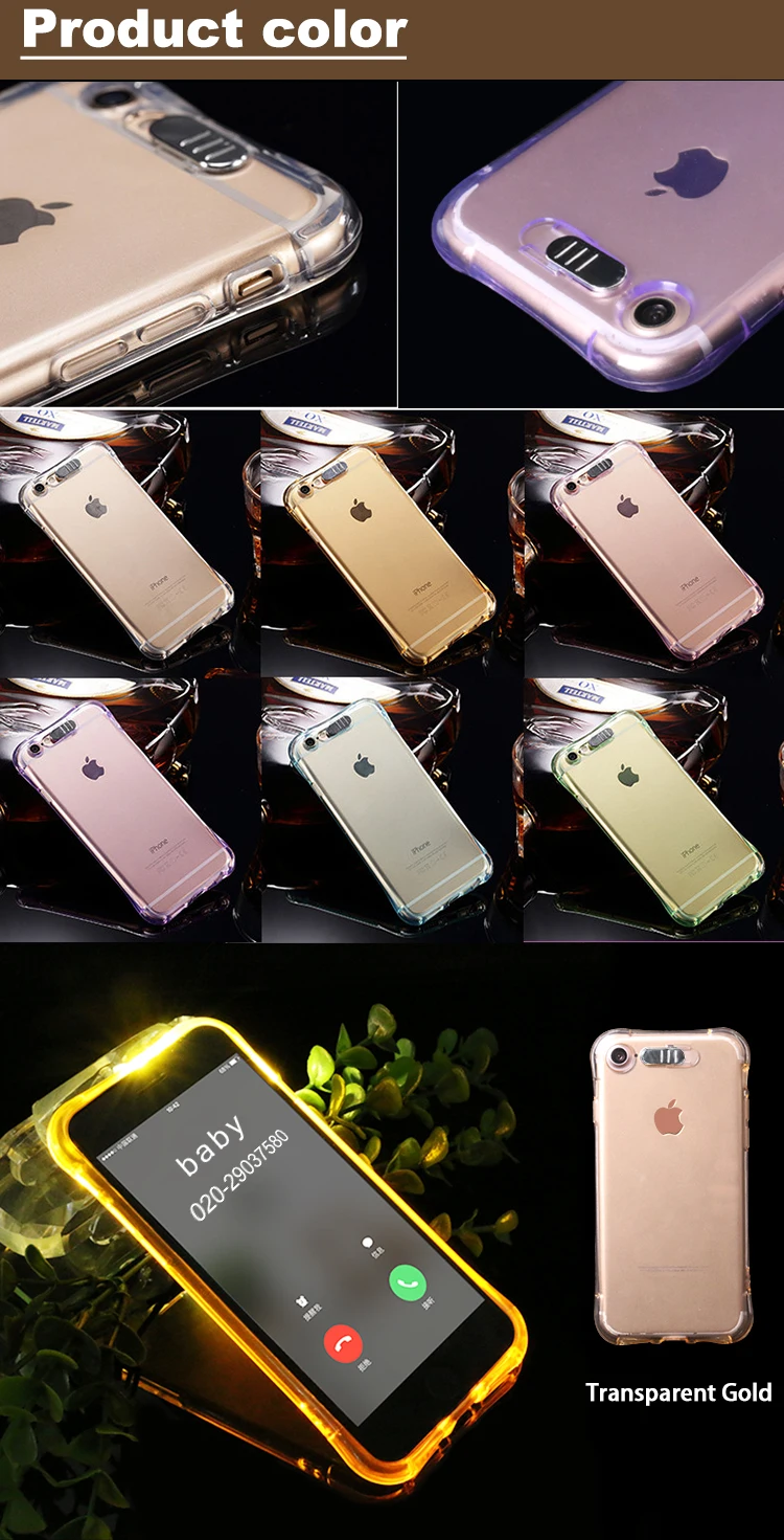 Luxury Led Flash Glitter Clear Green Light Phone Case For Iphone X 5 5s