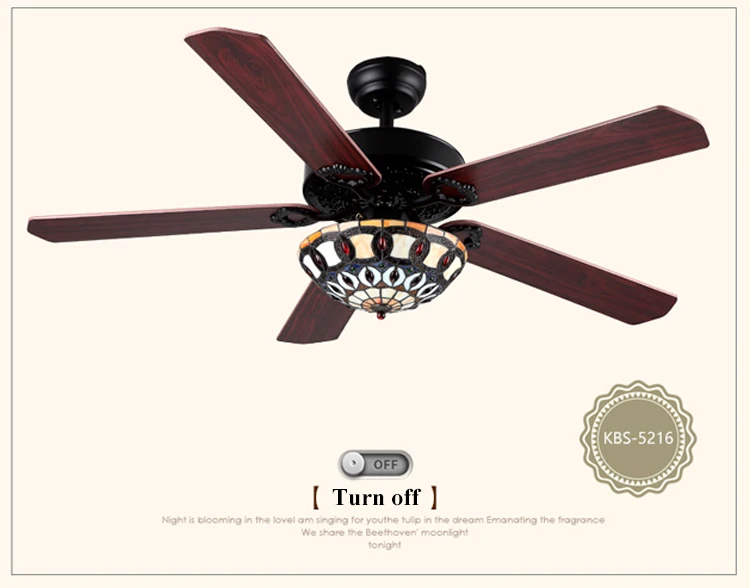 52inch National Style Dining Room Decorative Wood Blades Ceiling Fan With Light