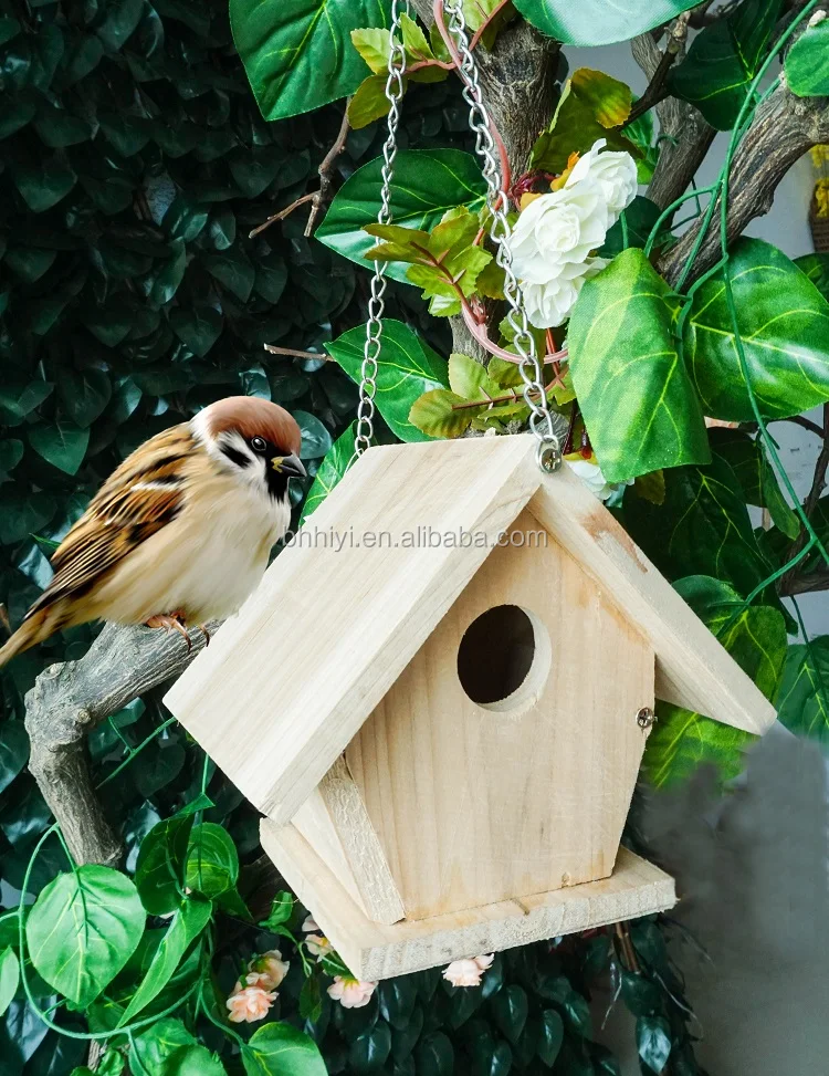 Handmade Hot Sale Nature Wooden Bird House Feeders Hanging