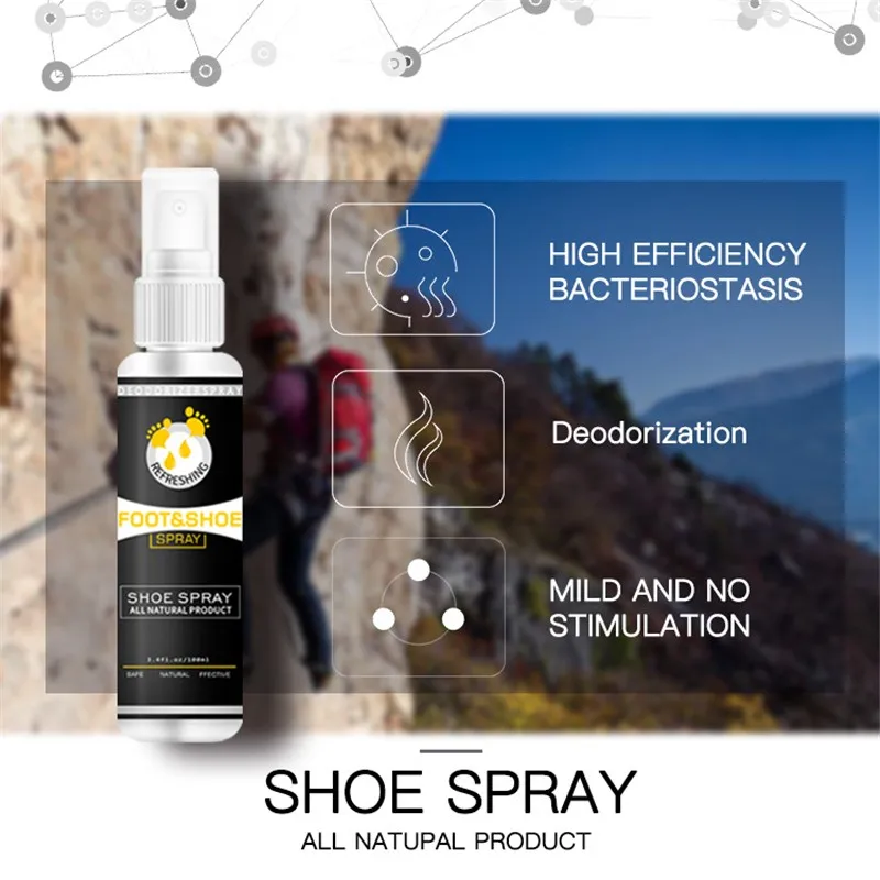 Natural Foot Deodorant Spray Odor Eliminator No Smelly Feet Bacteria Antiperspirants Shoe