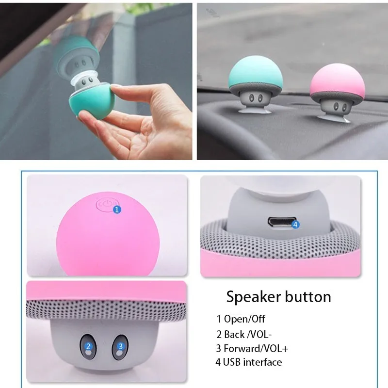 Cute Mini Mushroom Wireless Portable Water proof Shower speaker For Mobile Phone - ANKUX.COM