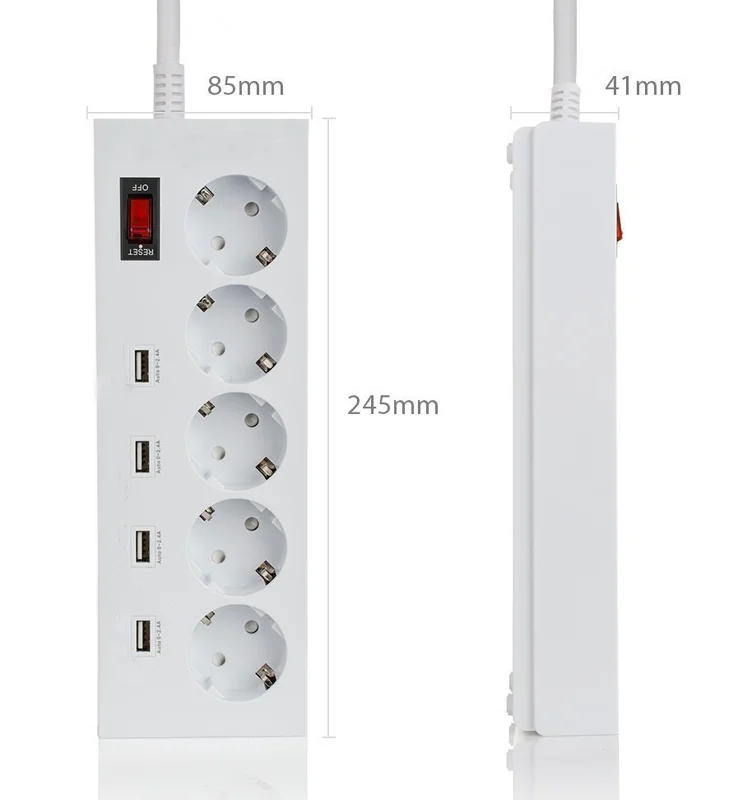 16a Universal Surge Protector Power Strip With 5 Outlets And 4 Usb ...