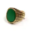 Afxsion Stainless Steel Cast Gold Color Blue, black, red, green Inlaid Semi-precious Stones Acrylic Ring