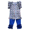 Children Clothes Girls Kids 2 Piece Figure Set Summer Child Set Double Ruffle Shirts Black Icing Pants Clothing