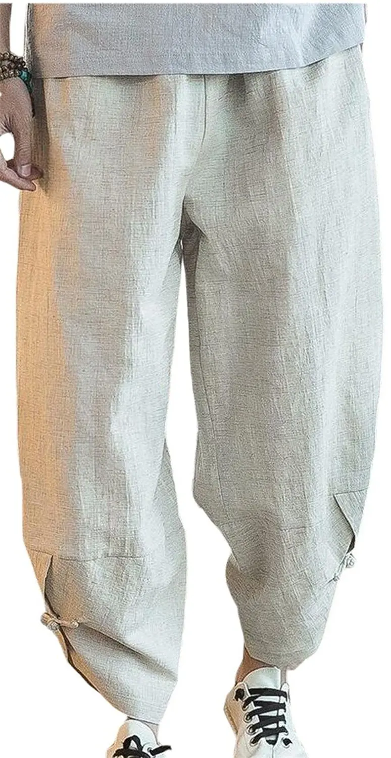 Bigbarry Boys Ankle Length Baggy Thin Elastic Waist Jogger Cotton Linen Pants