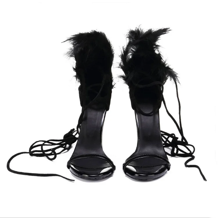black heel with fur