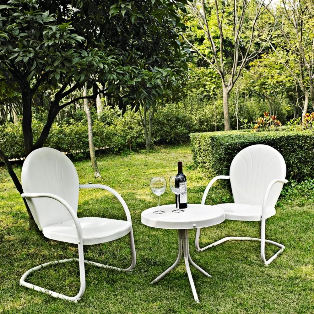 Crosley Furniture Griffith 3-Piece Metal Outdoor Conversation Set with Table and 2 Chairs - White