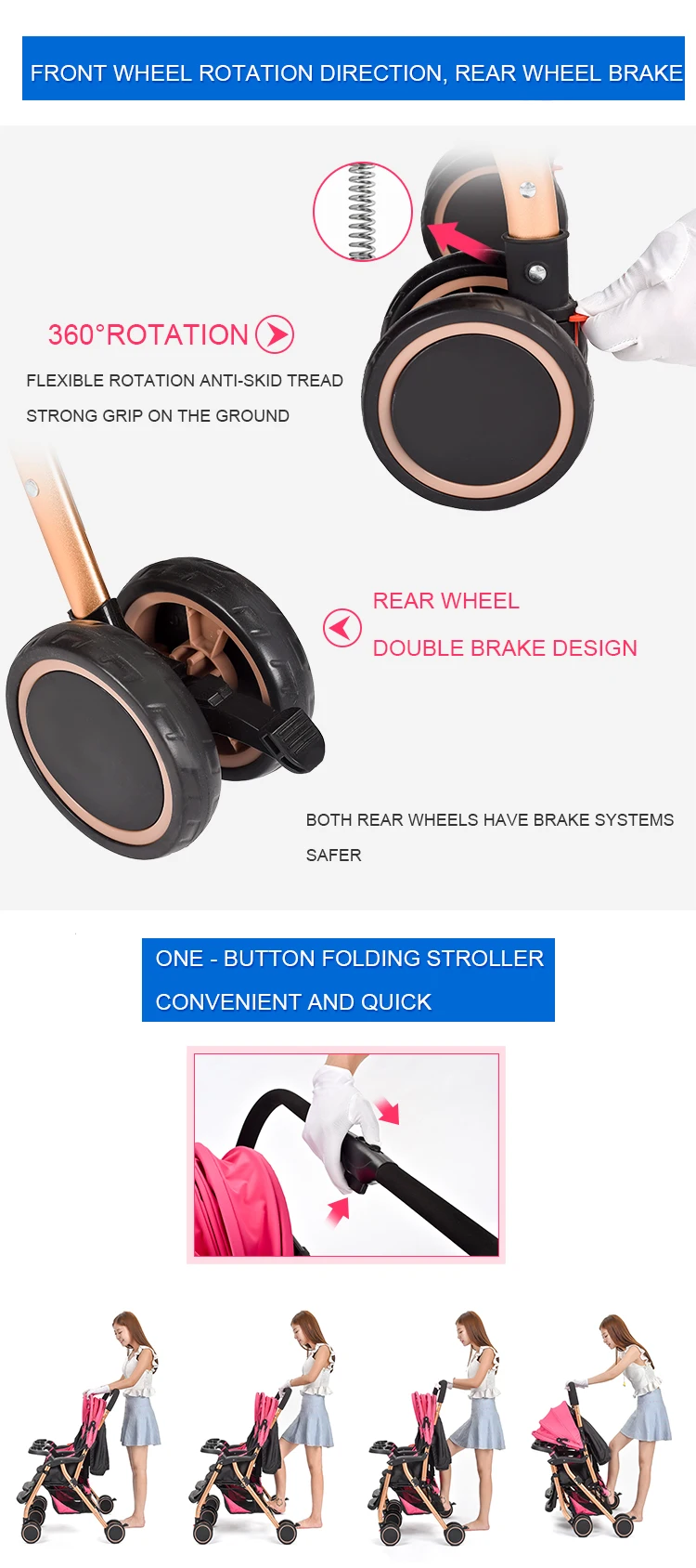 Custom Luxury Various Color Double Twin Stroller With Multi - Gear Adjustable Awning