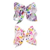 7 Inch Hot Sale Back-to-school Pencil Printed Hair Bows with Rhinestone Center for School Girls Hair Clips