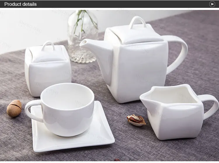 Restaurant White Ceramic Pot Modern Cup Teapot Set Hotel Coffee Cup Set With Saucer