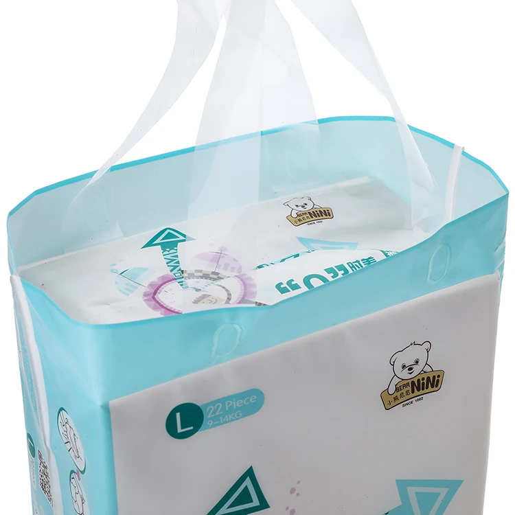 Custom Printed Side Gusset Portable Packaging Tote Baby Diaper Plastic