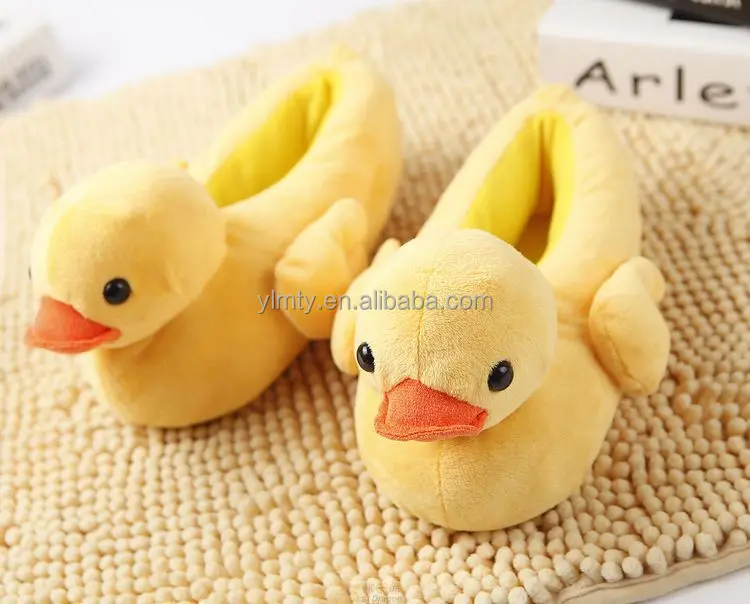
Comfortable Cheap Cute Kids Plush Indoor Yellow Duck Animal Shaped Slippers 