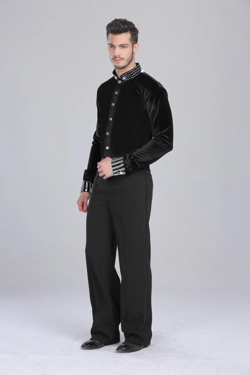 K000213 Mens Tshirt Velvet Diamond Mens Tops Latin Jazz Dance Costumes